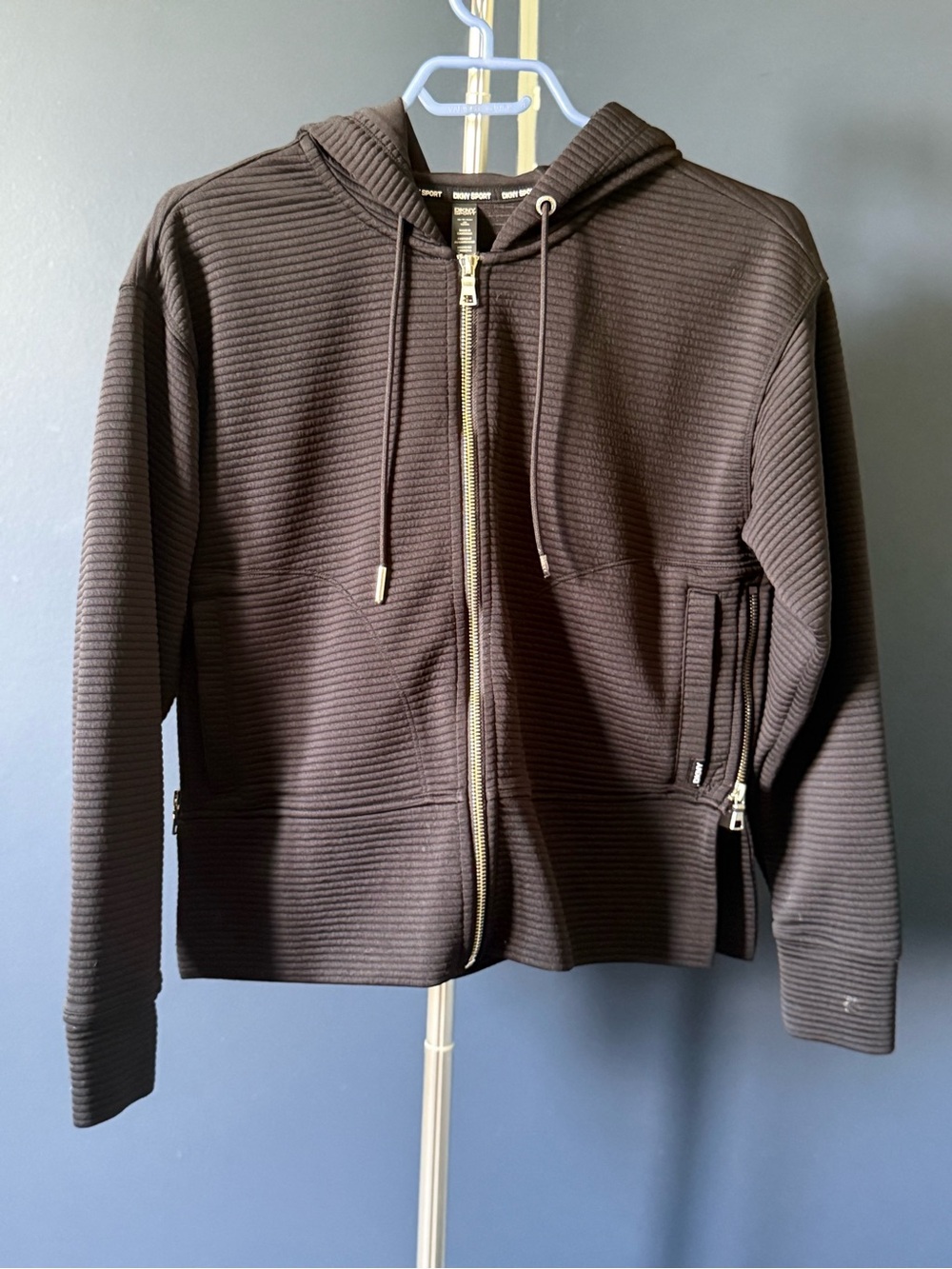 DKNY Sport Ribbed Full Zip Hoodie Black XS Athleisure